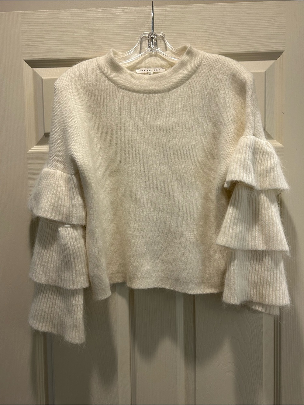 Endless Rose Ivory Ruffle Sleeve Mock Neck Sweater